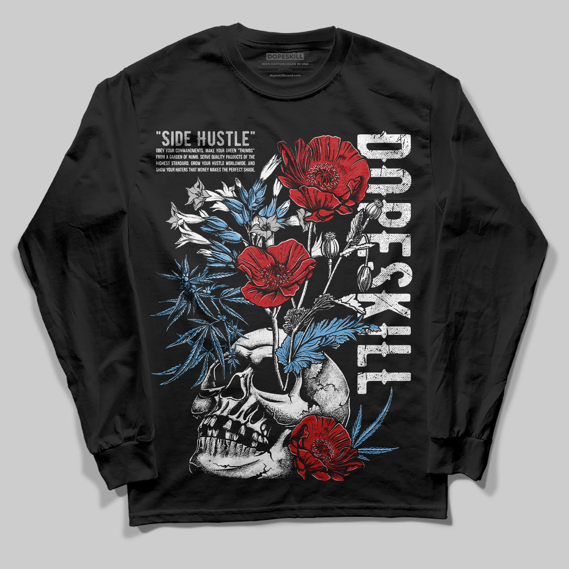 Summit White Navy 4s DopeSkill Long Sleeve T-Shirt Side Hustle Graphic