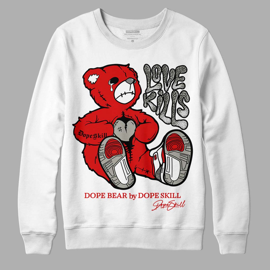 Fire Red 3s DopeSkill Sweatshirt Love Kills Graphic