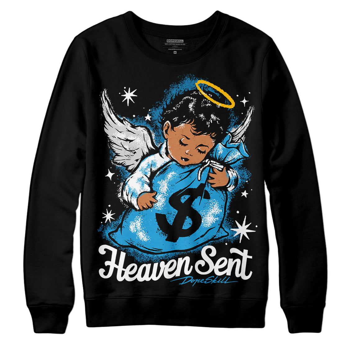 Military Blue 4s DopeSkill Sweatshirt Heaven Sent Graphic