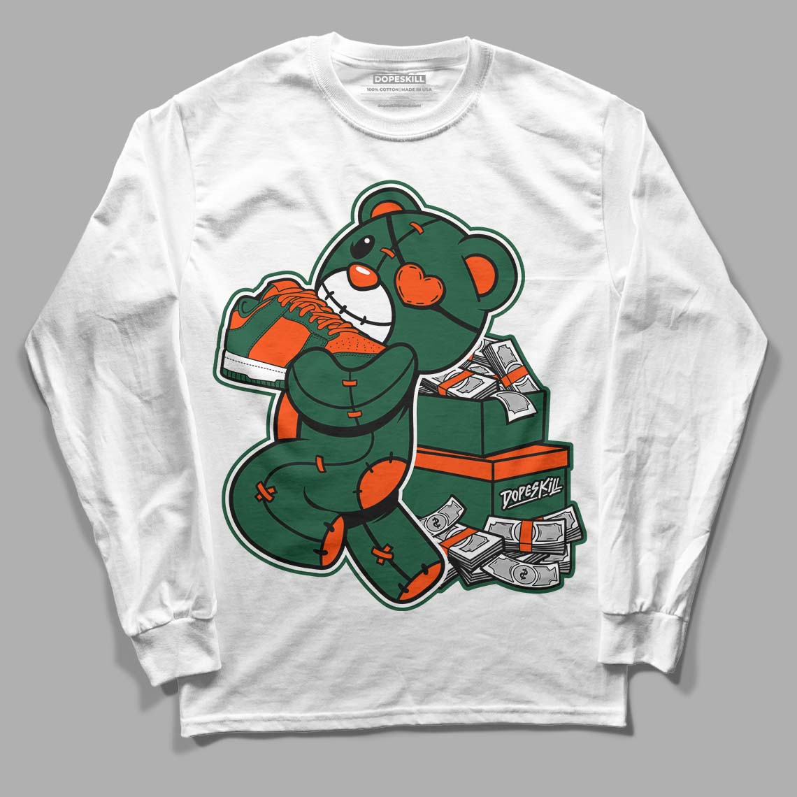 Dunk Low Team Dark Green Orange DopeSkill Long Sleeve T-Shirt Bear Steals Sneaker Graphic