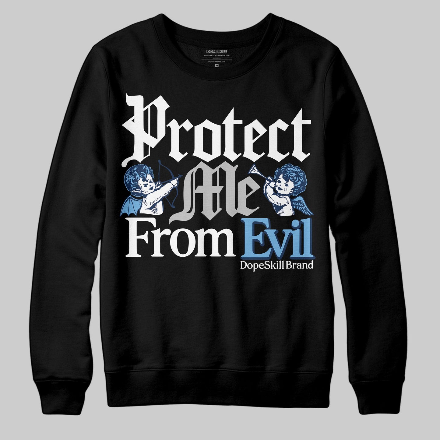 Summit White Navy 4s DopeSkill Sweatshirt Protect Me From Evil Graphic