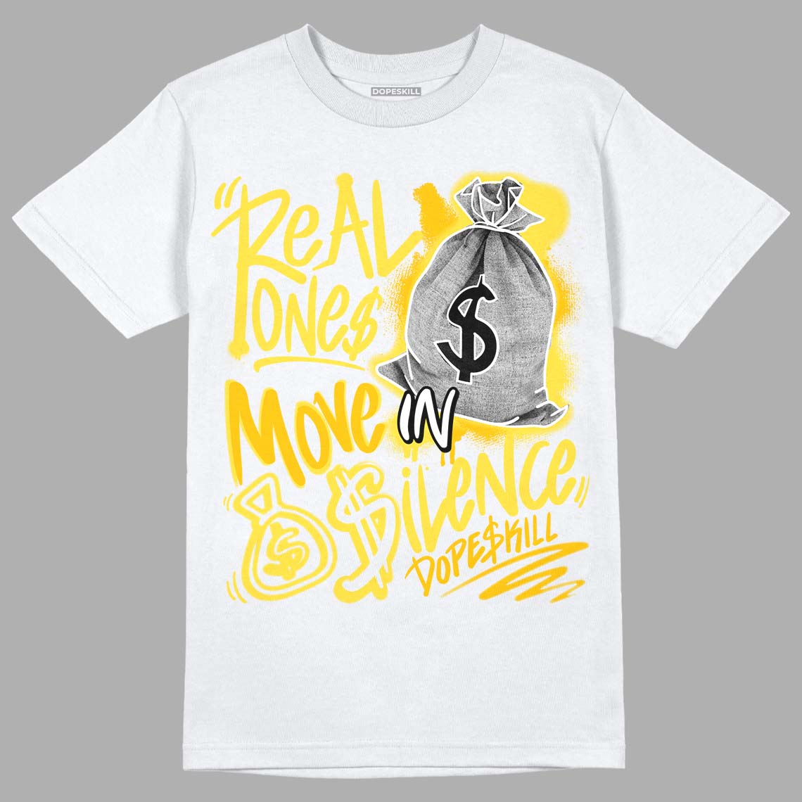 Yellow Snakeskin 11s DopeSkill T-Shirt Real Ones Move In Silence Graphic