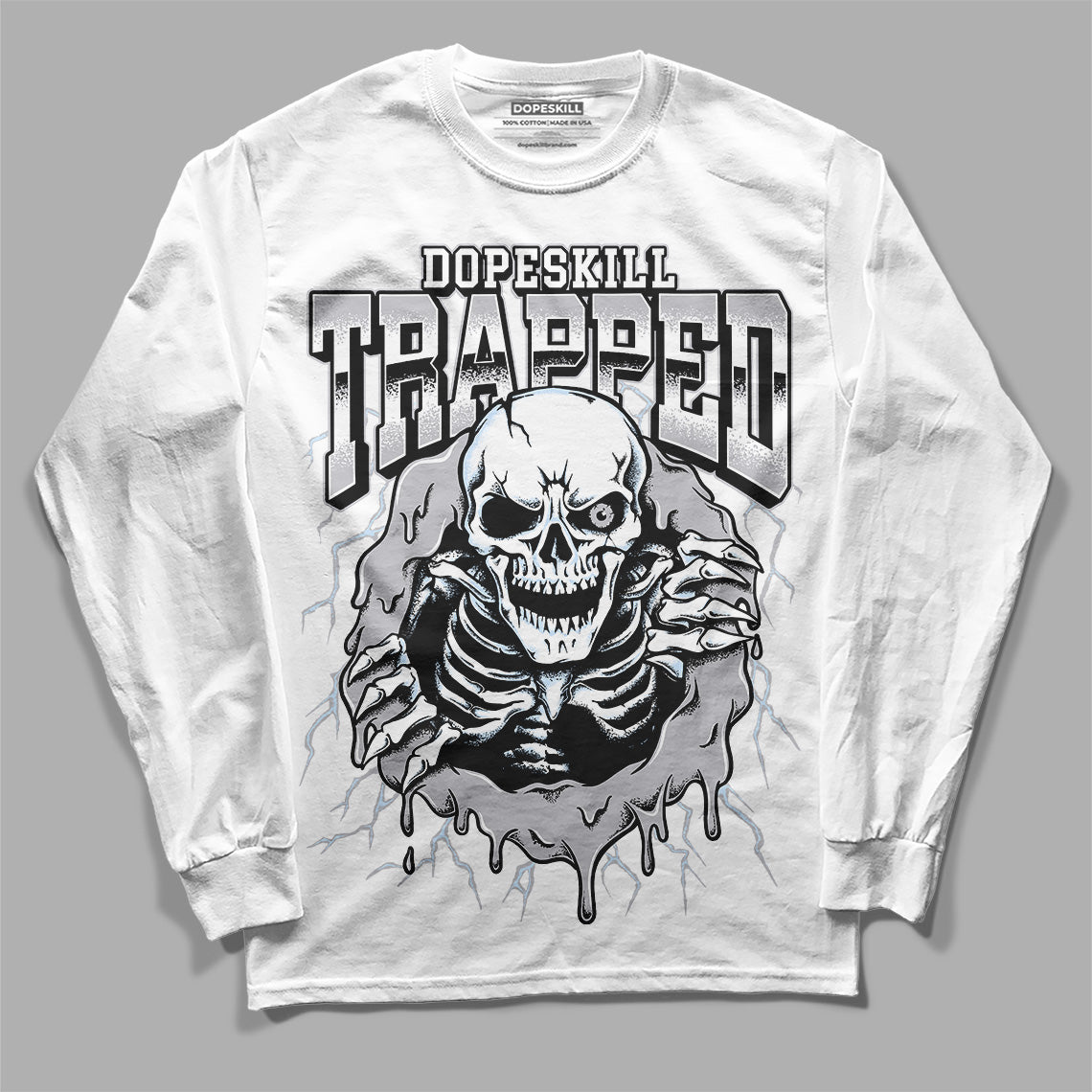 Cement Grey 11s DopeSkill Long Sleeve T-Shirt Trapped Halloween Graphic