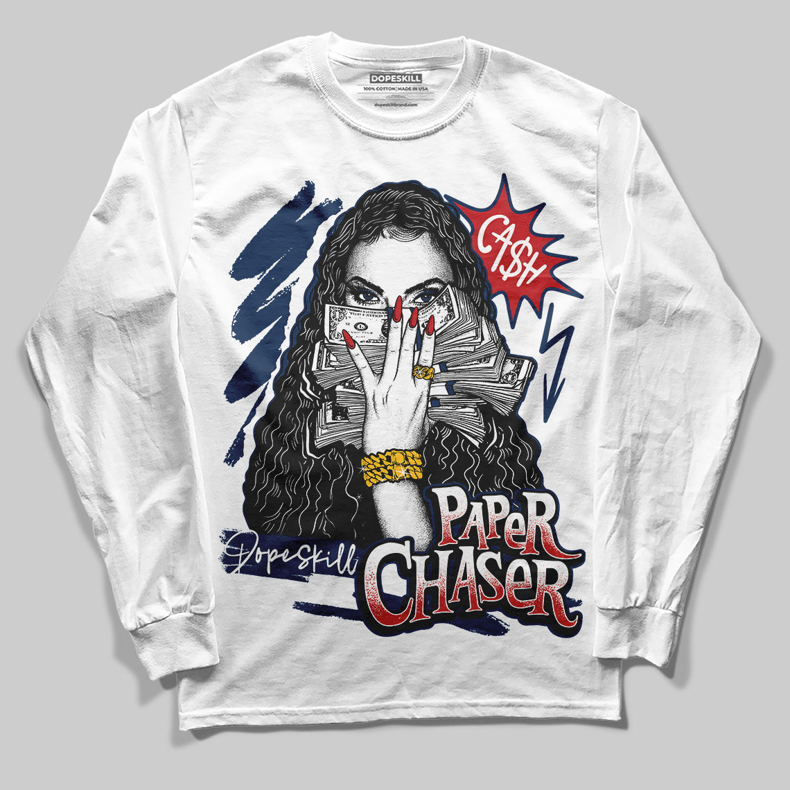 Summit White Navy 4s DopeSkill Long Sleeve T-Shirt NPC Graphic
