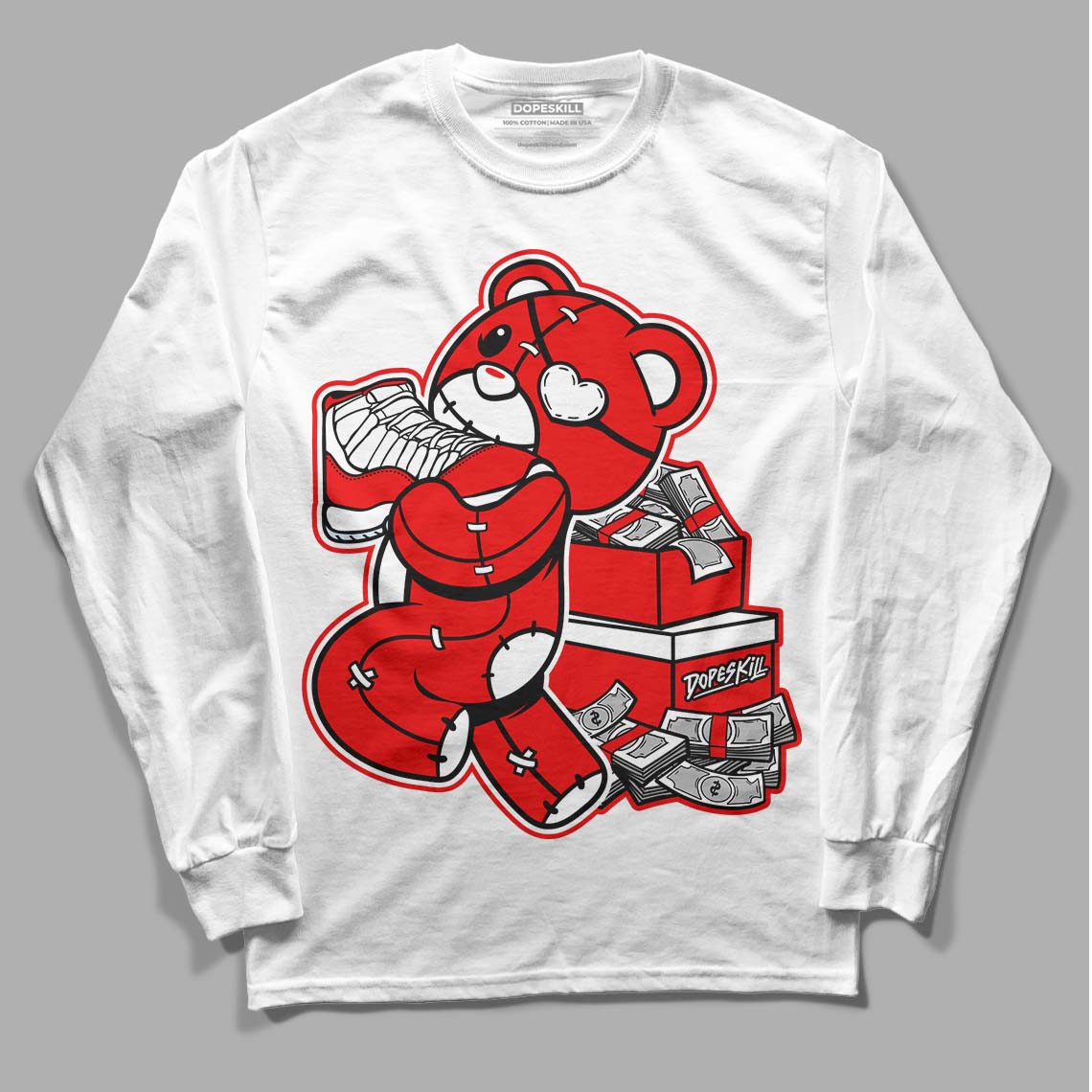 Cherry 11s DopeSkill Long Sleeve T-Shirt Bear Steals Sneaker Graphic