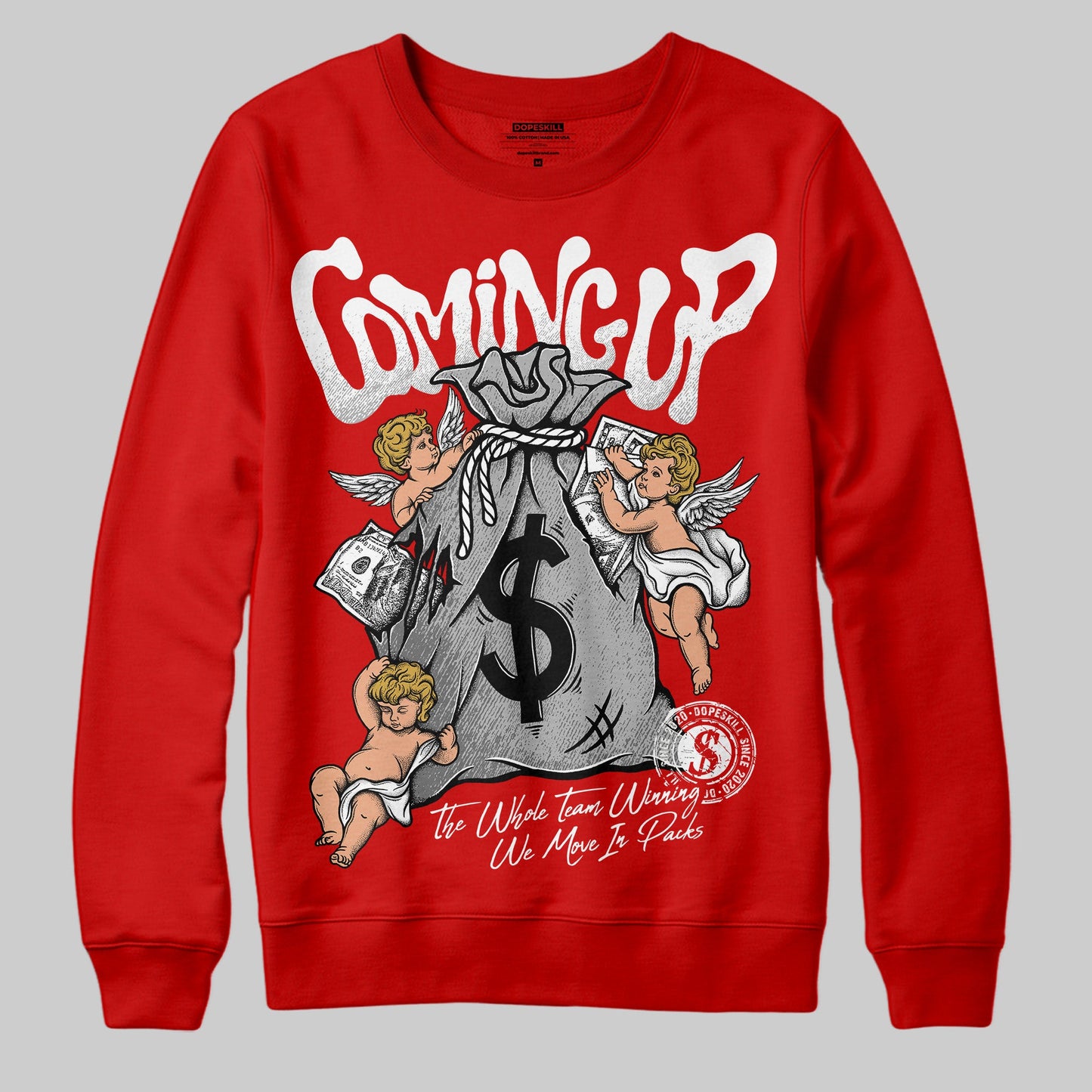 Bred Velvet 11s DopeSkill Red Sweatshirt Money Bag Coming Up Graphic