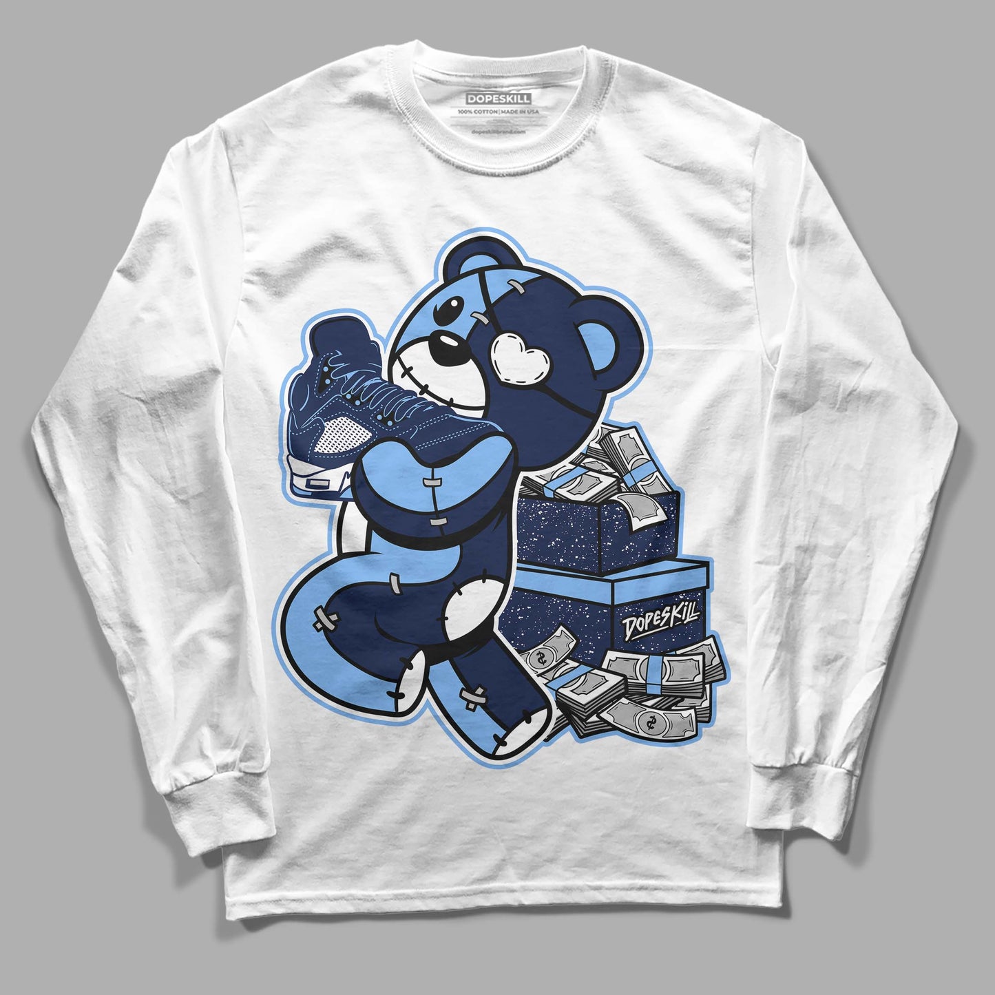 Midnight Navy 5s DopeSkill Long Sleeve T-Shirt Bear Steals Sneaker Graphic