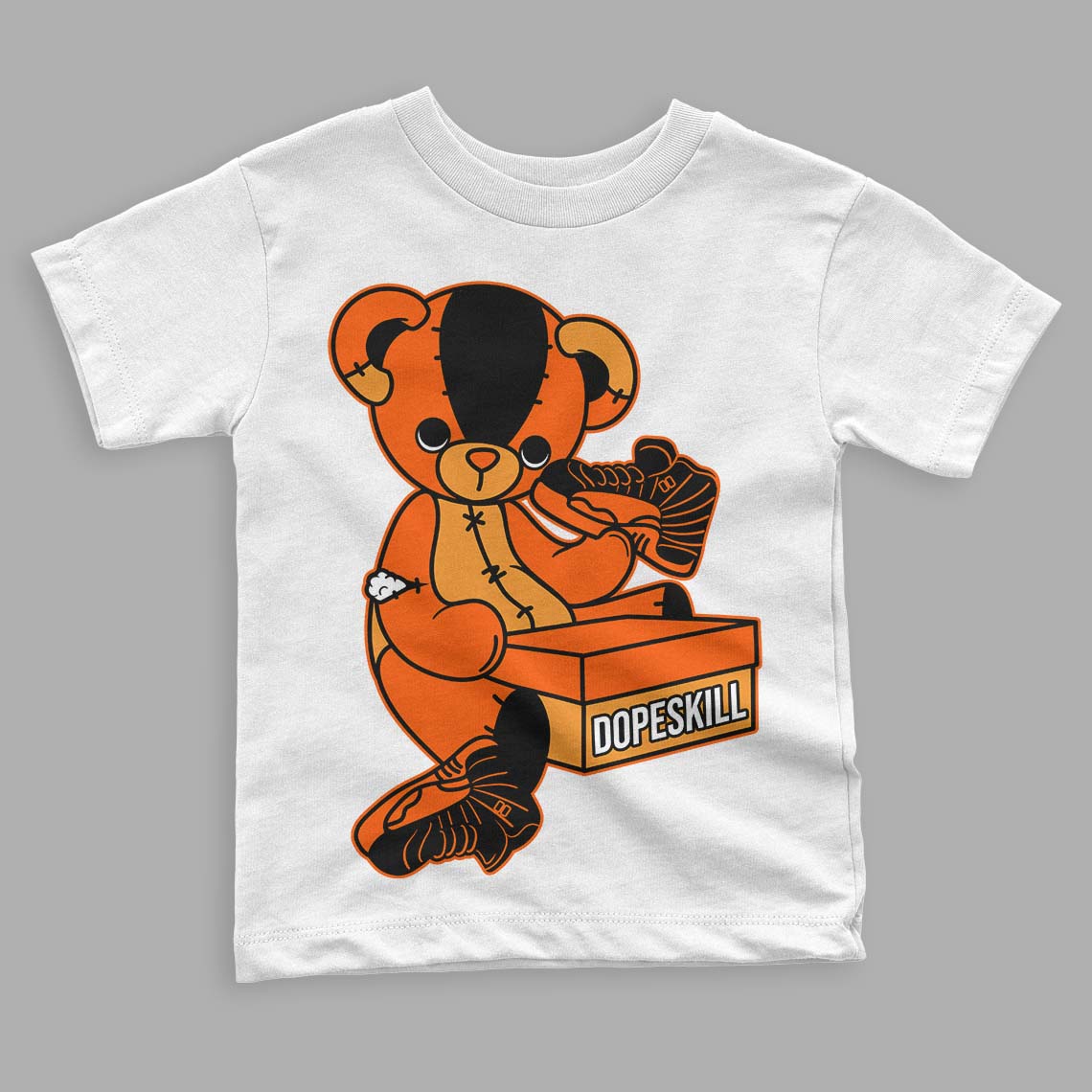 Brilliant Orange 12s DopeSkill Toddler Kids T-shirt Sneakerhead BEAR Graphic