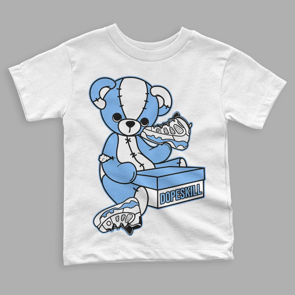 Powder Blue 9s DopeSkill Toddler Kids T-shirt Sneakerhead BEAR Graphic