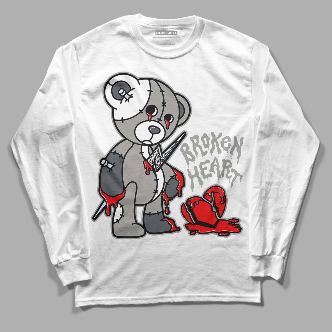Cool Grey 6s DopeSkill Long Sleeve T-Shirt Broken Heart Graphic