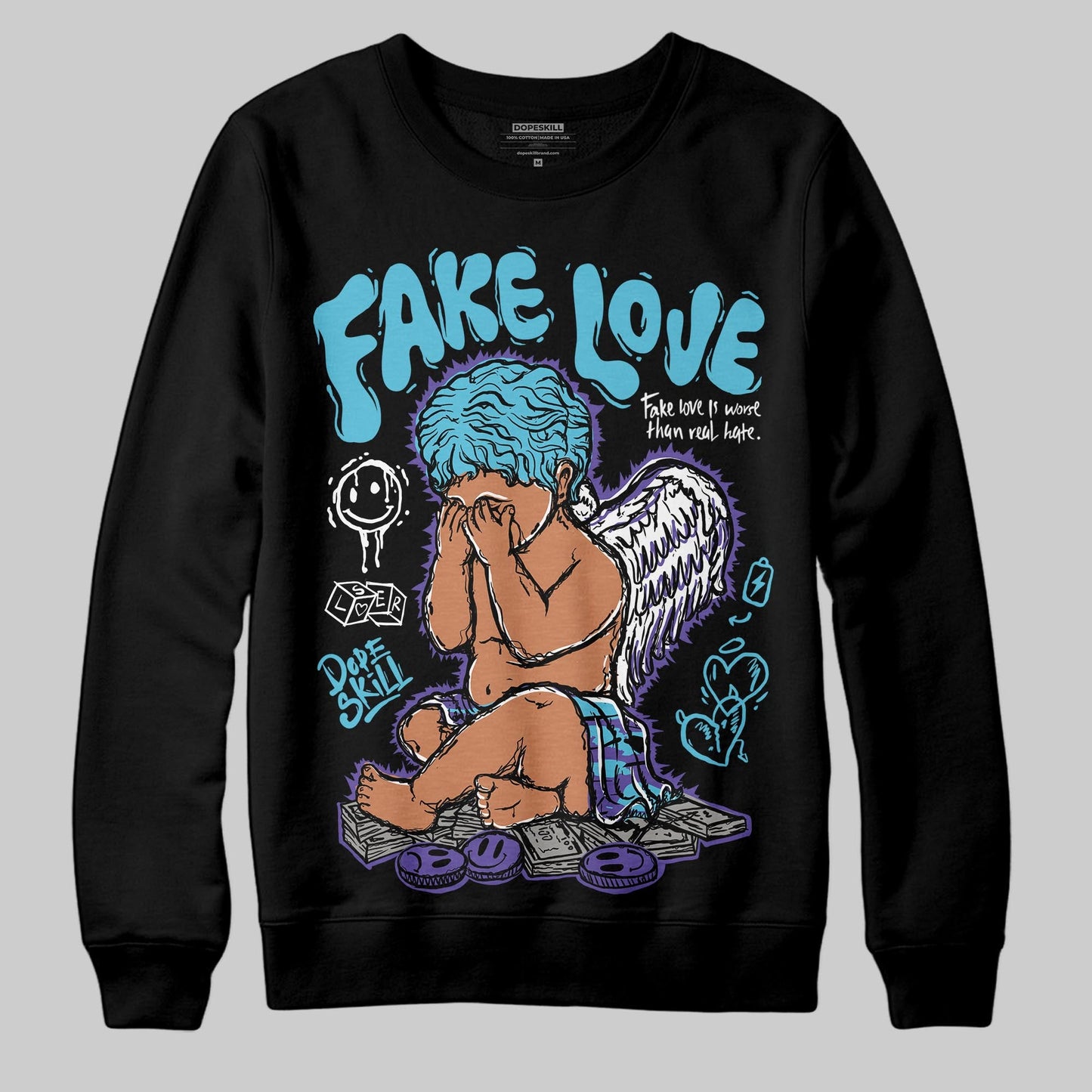 Aqua 8s DopeSkill Sweatshirt False Love Graphic
