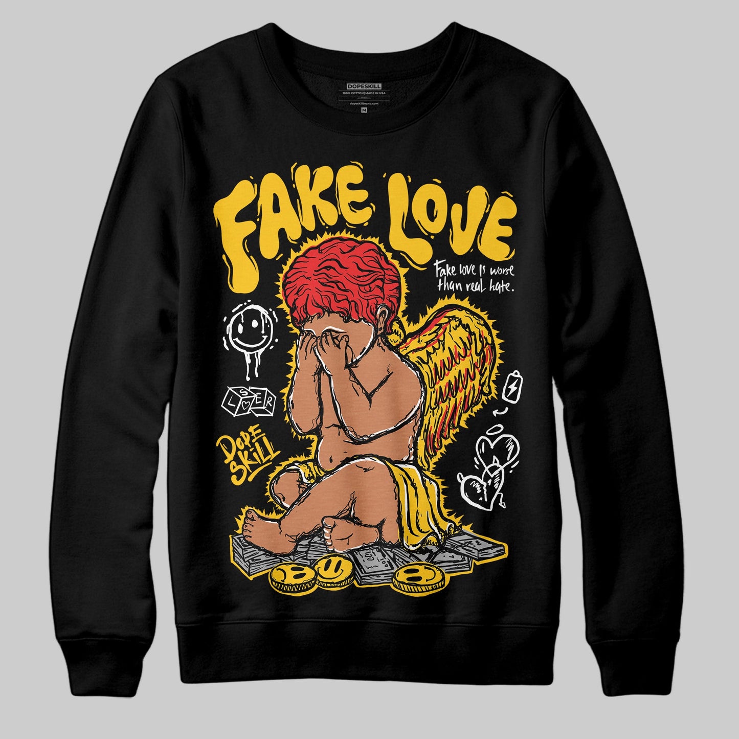 Yellow Collection DopeSkill Sweatshirt False Love Graphic