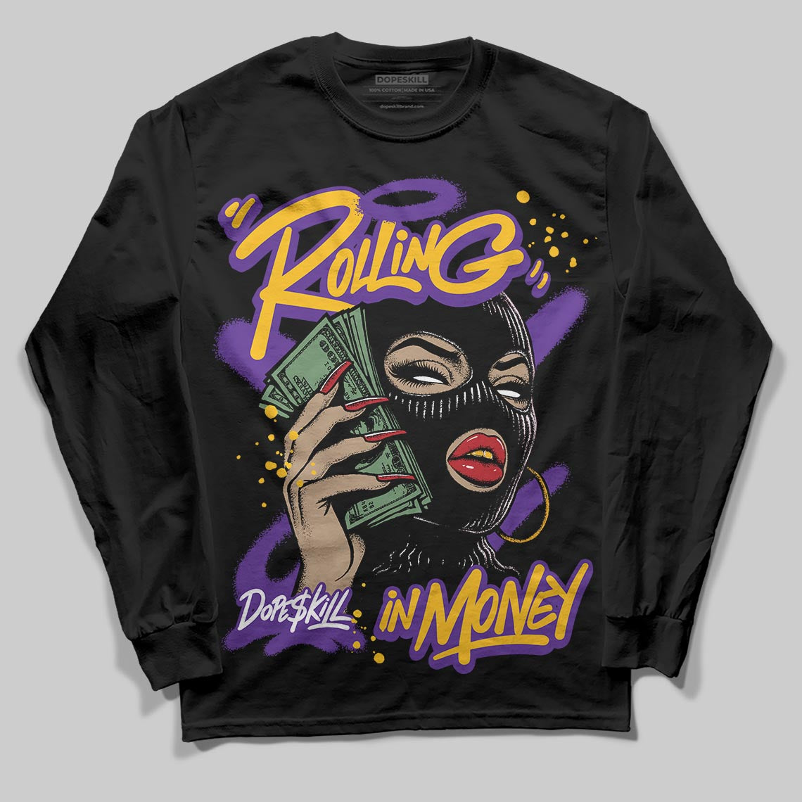 PURPLE Collection DopeSkill Long Sleeve T-Shirt Rolling in Money Graphic