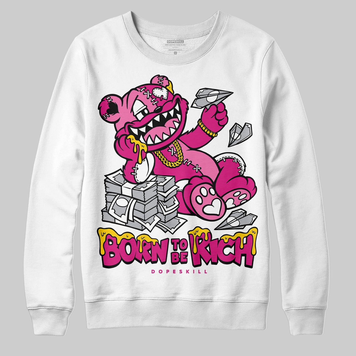 Rick RO Pink Leather Sneakers DopeSkill Sweatshirt Born To Be Rich Graphic