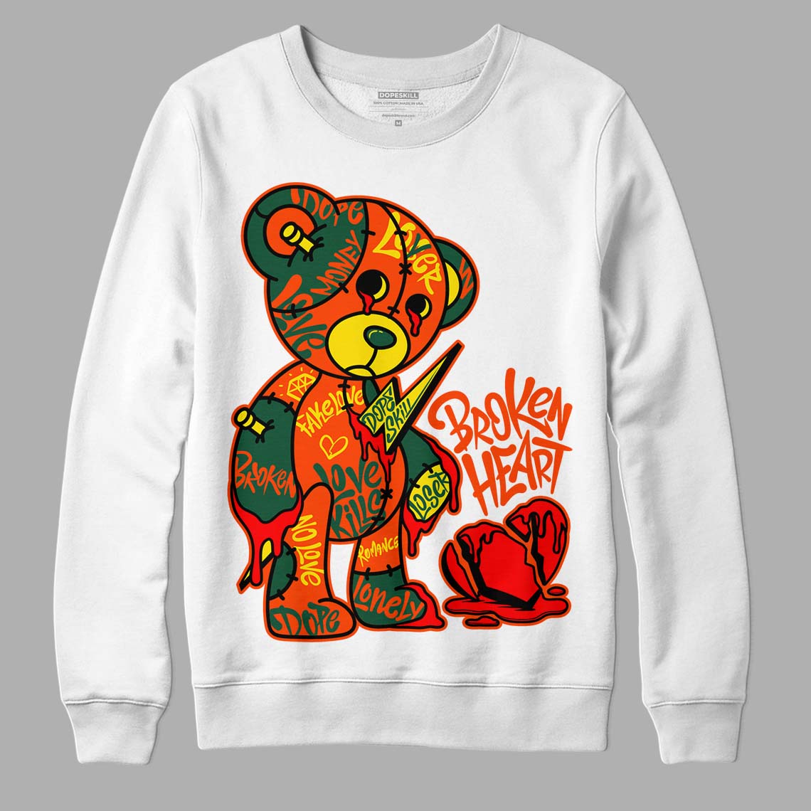 Dunk Low Team Dark Green Orange DopeSkill Sweatshirt Broken Heart Graphic