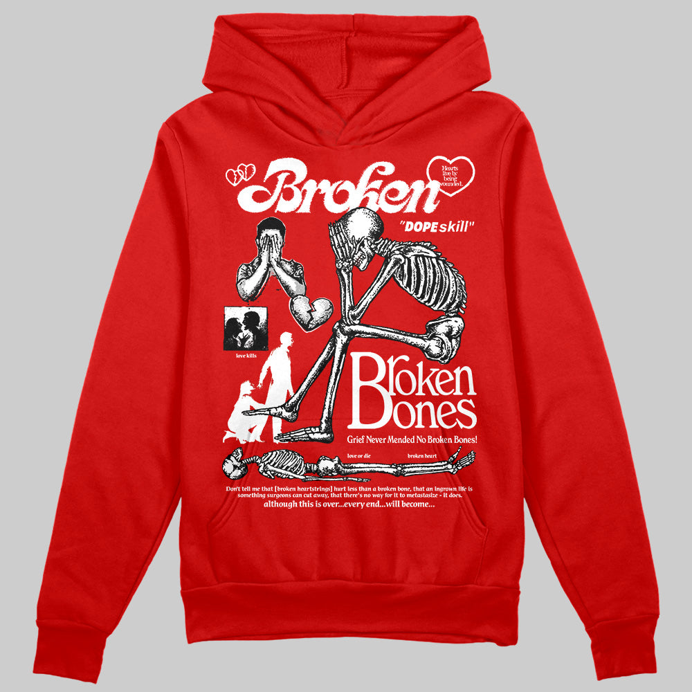 Bred Velvet 11s DopeSkill Red Hoodie Sweatshirt Broken Bones Graphic