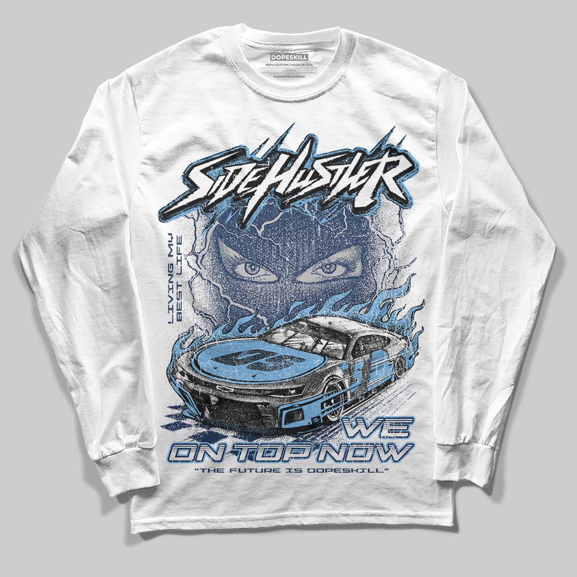 Summit White Navy 4s DopeSkill Long Sleeve T-Shirt New Side Hustler Graphic