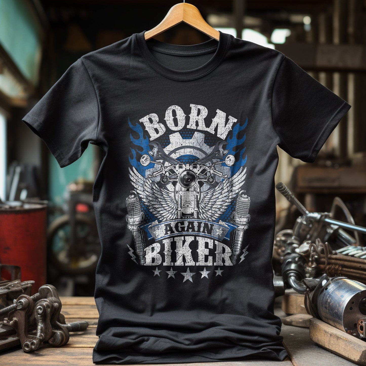 Biker Born Again Religious T-Shirt -