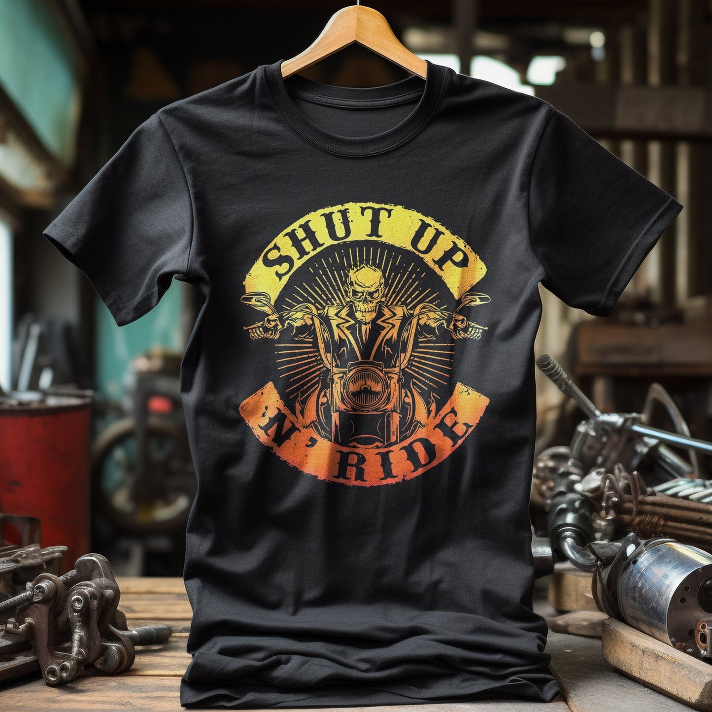 Shut Up N Ride Skeleton Biker T-shirt