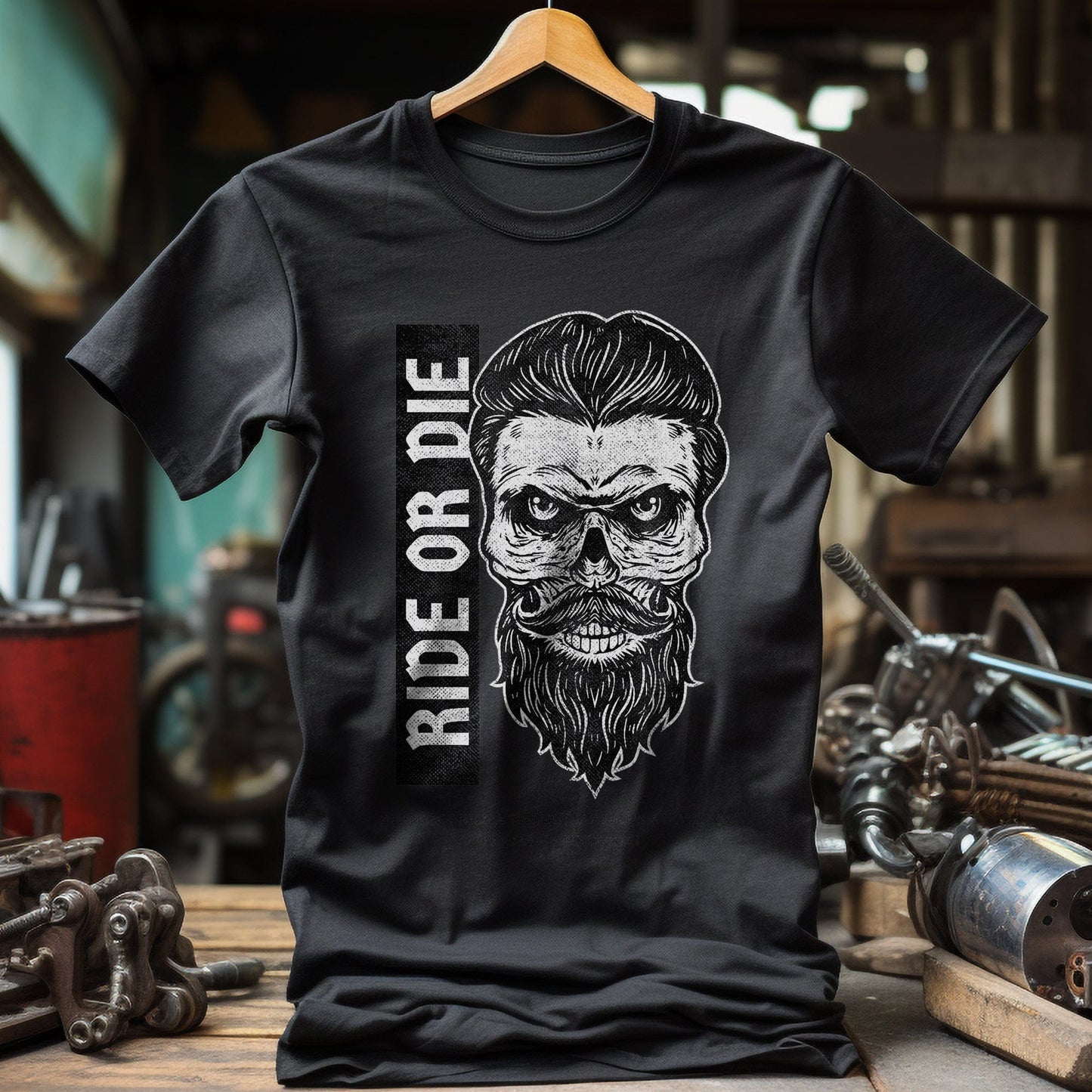 Cool Bearded Skull Bikers T-Shirt -