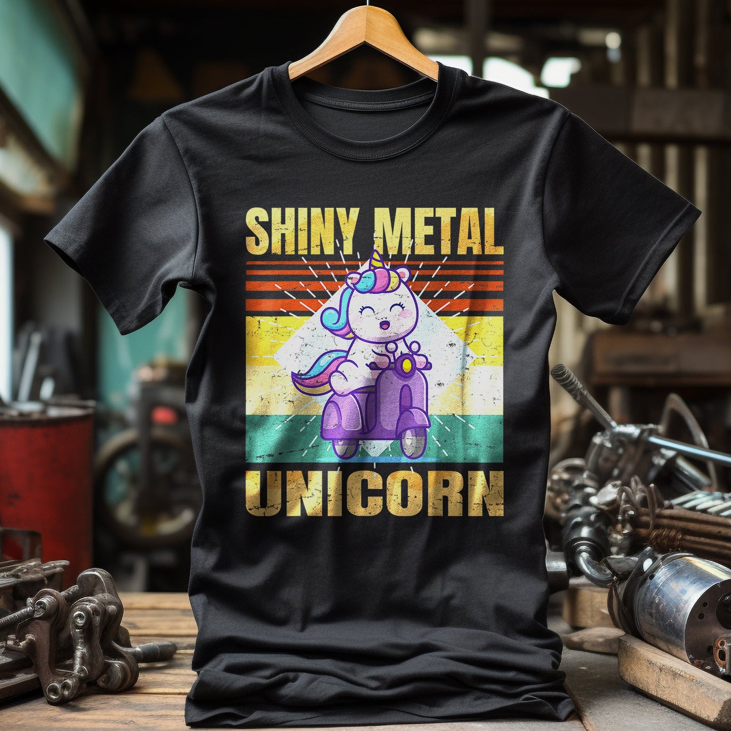 Shiny Metal Unicorn Biker T-Shirt -