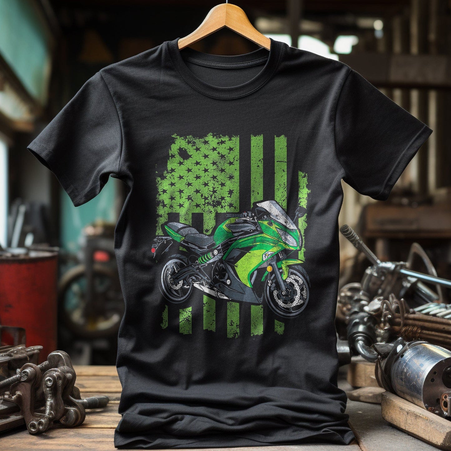 Green Distressed USA Flag T-Shirt