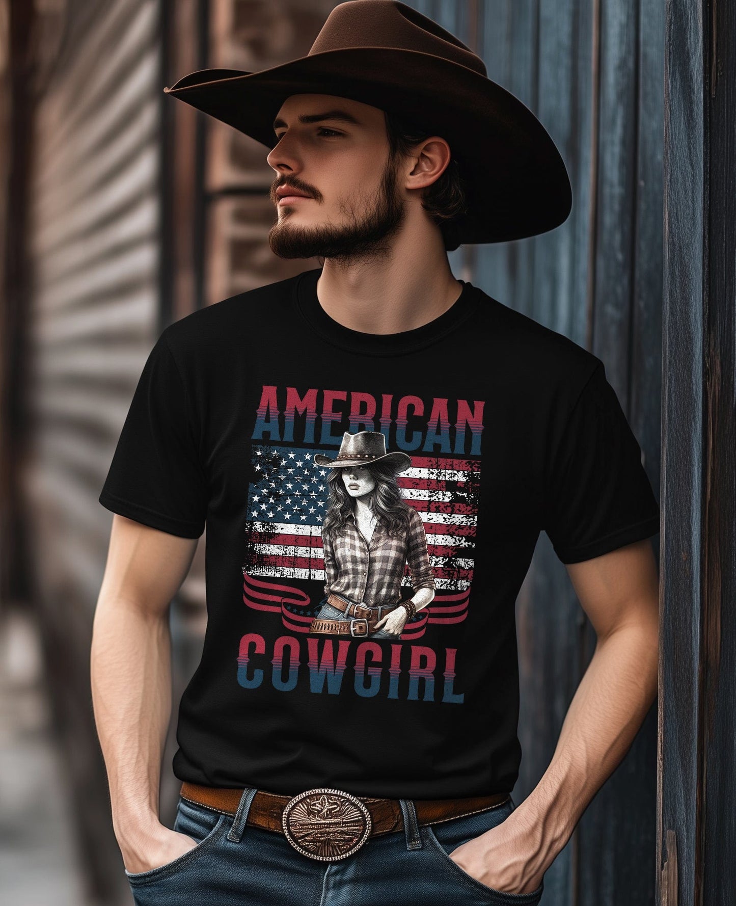 American Cowgirl T-shirt us flag