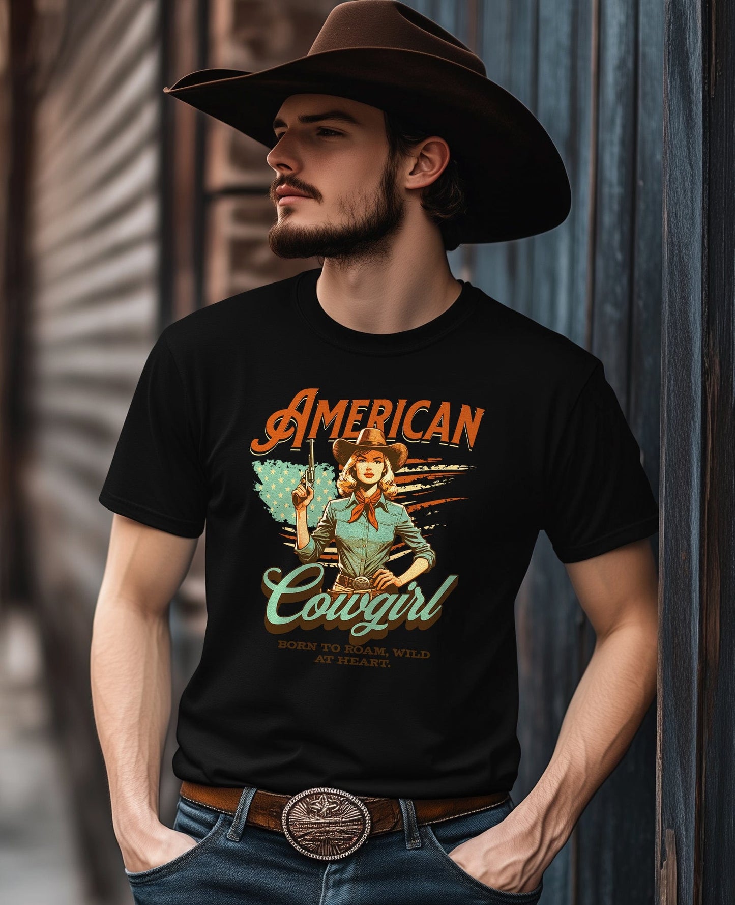 American Cowgirl T-Shirt with gun