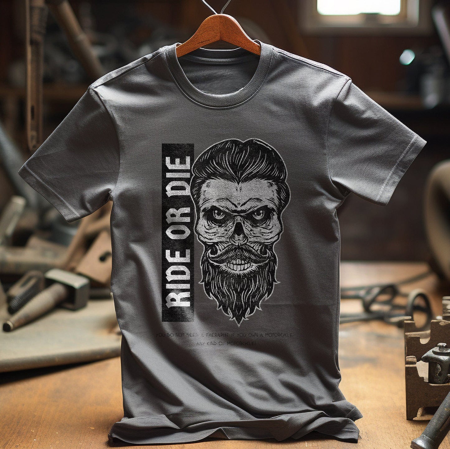 Cool Bearded Skull Bikers T-Shirt -