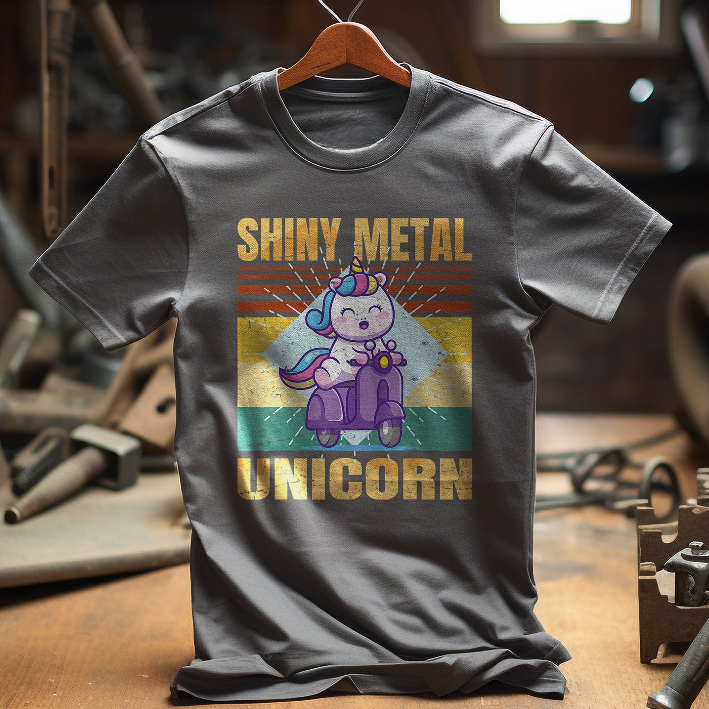 Shiny Metal Unicorn Biker T-Shirt -