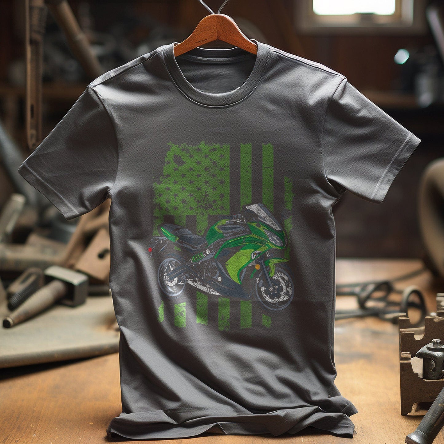 Green Distressed USA Flag T-Shirt