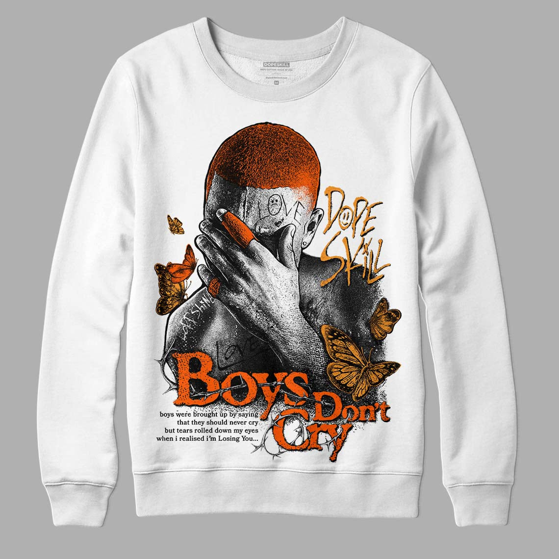 Brilliant Orange 12s DopeSkill Sweatshirt Boys Don't Cry Graphic