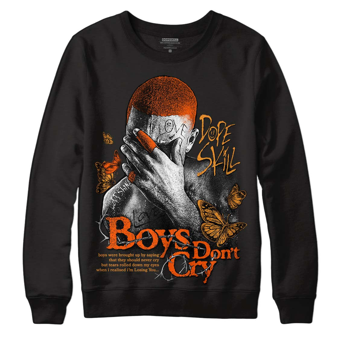 Brilliant Orange 12s DopeSkill Sweatshirt Boys Don't Cry Graphic