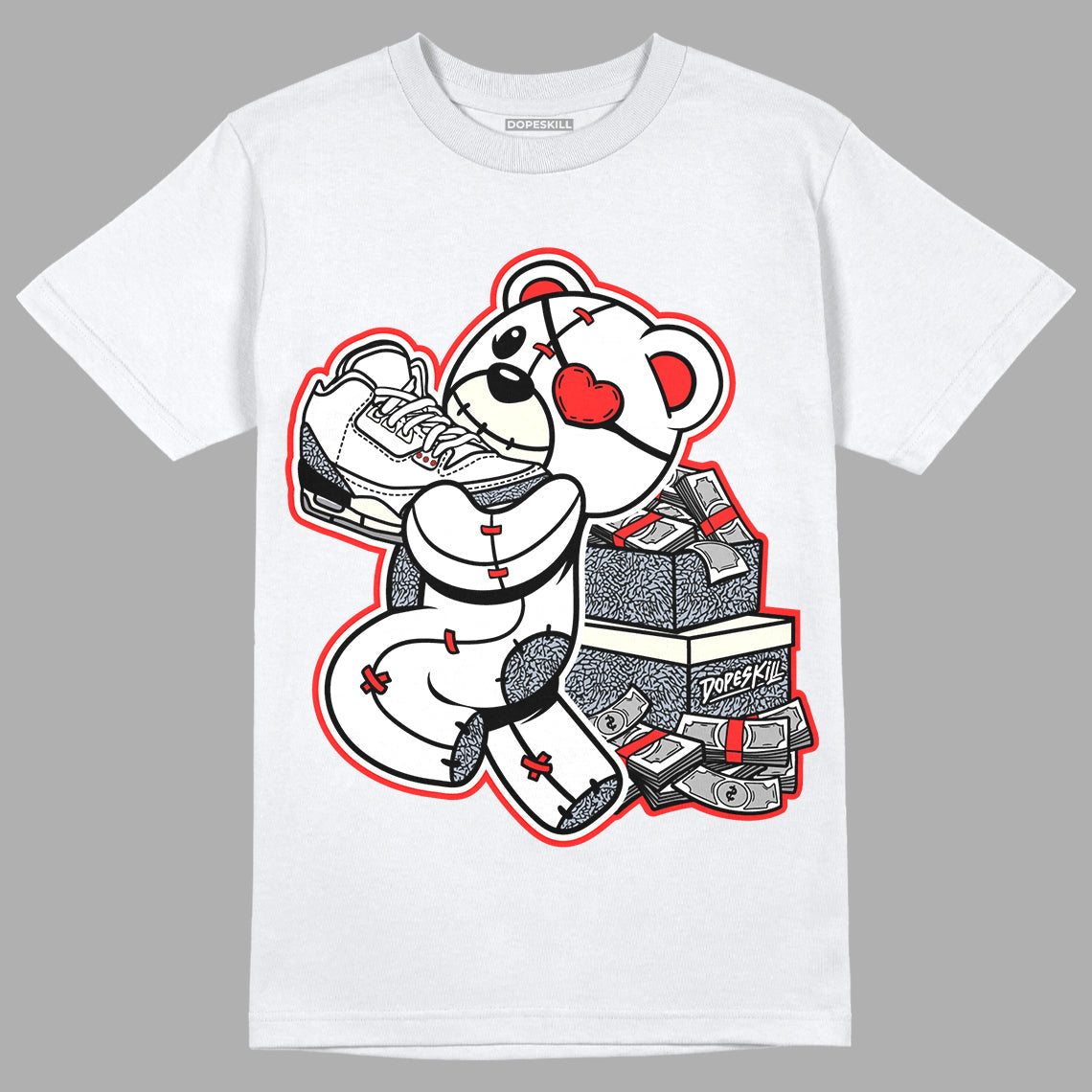 White Cement Reimagined 3s DopeSkill T-Shirt Bear Steals Sneaker Graphic