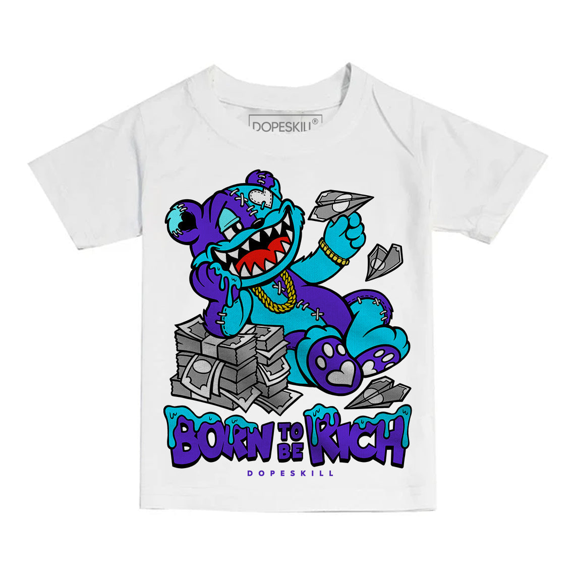 Aqua 6s DopeSkill Toddler Kids T-shirt Born To Be Rich Graphic
