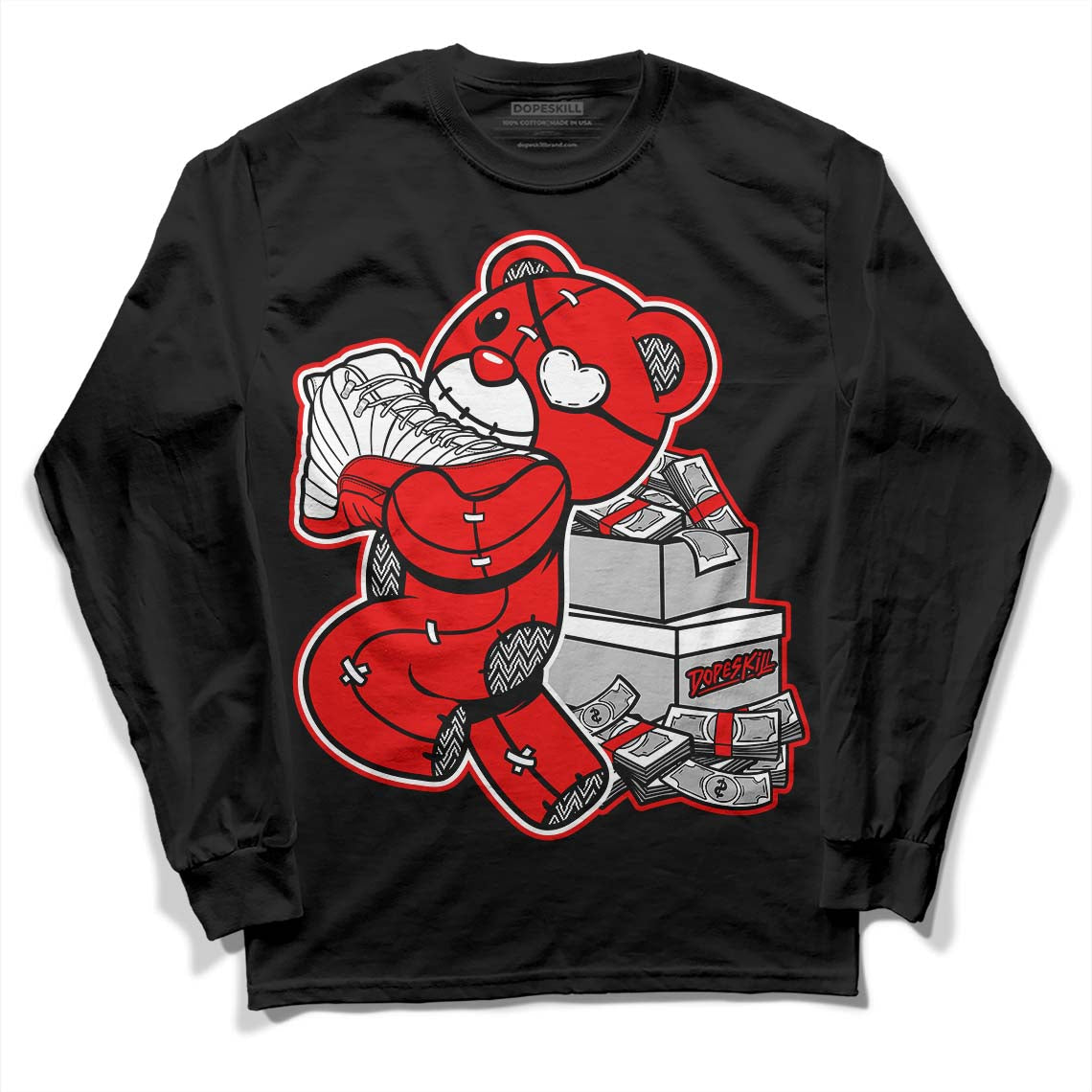 Cherry 12s DopeSkill Long Sleeve T-Shirt Bear Steals Sneaker Graphic