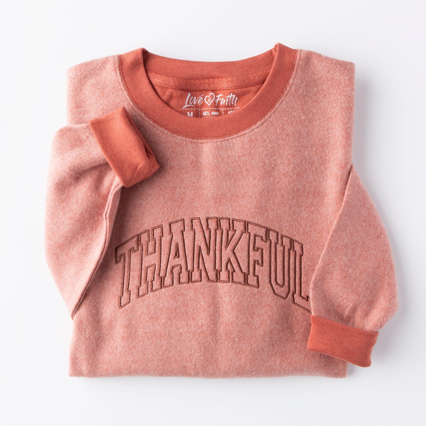 Embroidered Thankful Varsity Fuzzy Sweatshirt - 9.98