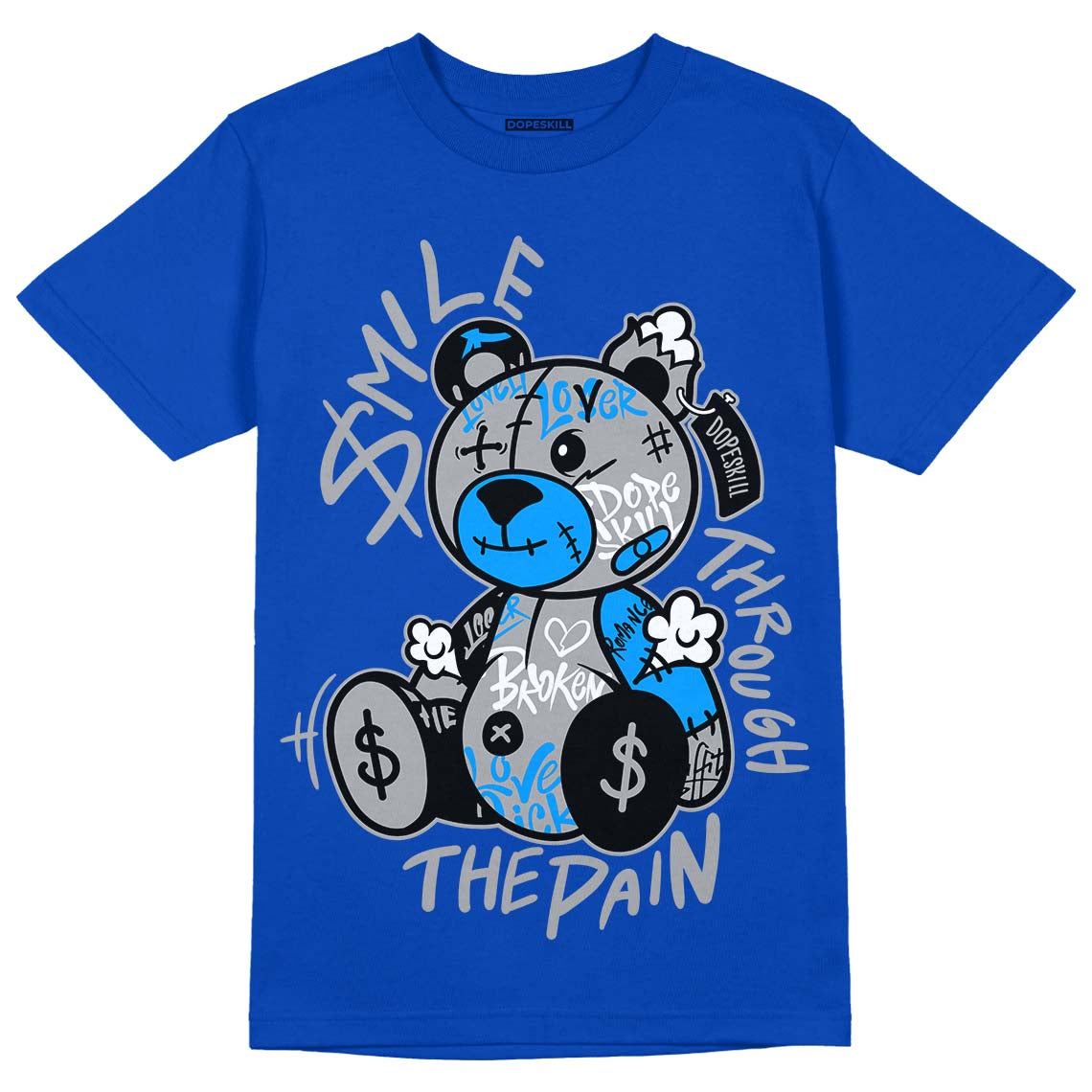 AJ 5 Racer Blue DopeSkill Racer Blue T-shirt Smile Through The Pain Graphic