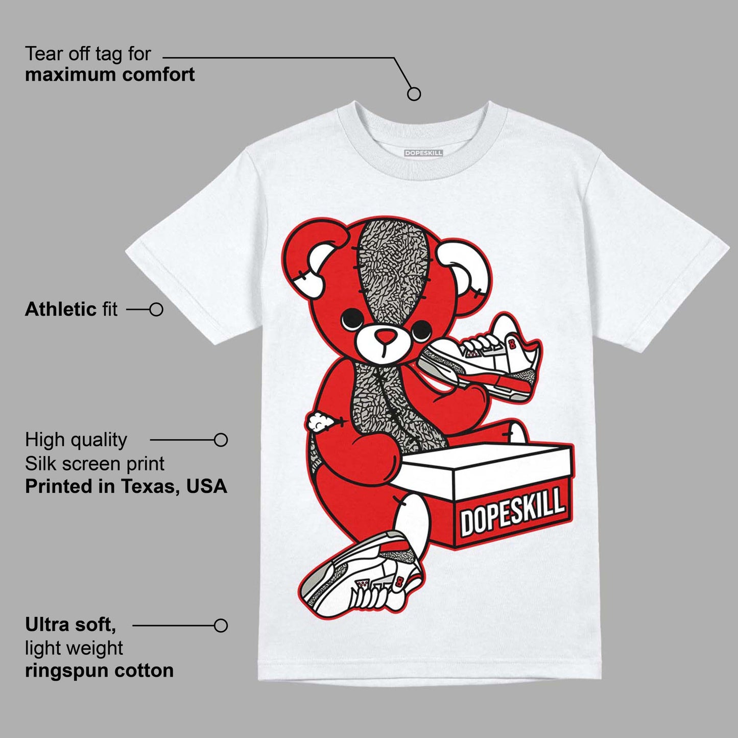 Fire Red 3s DopeSkill T-Shirt Sneakerhead BEAR Graphic
