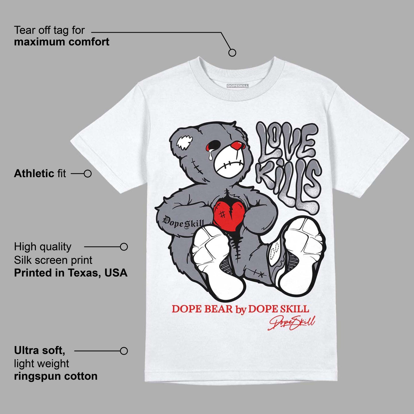 Fire Red 9s DopeSkill T-Shirt Love Kills Graphic