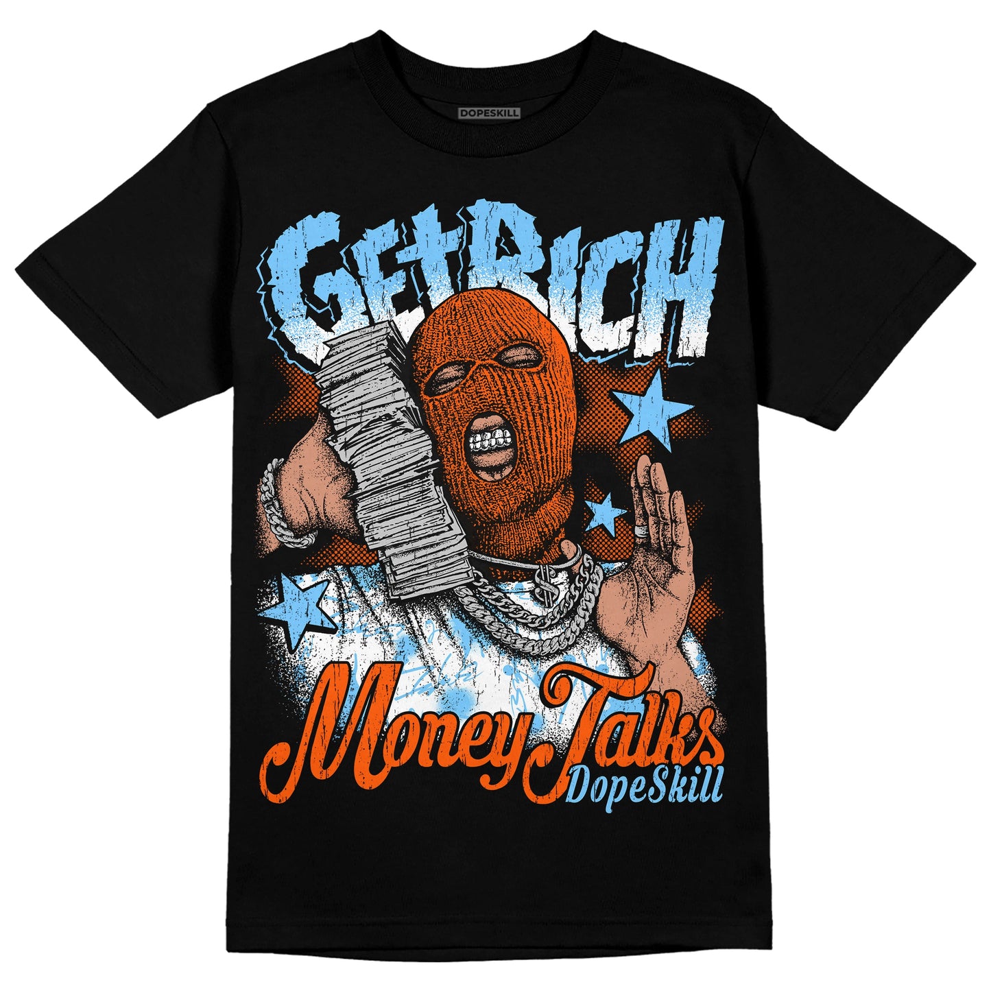 Dunk Low Futura University Blue DopeSkill T-Shirt Get Rich Graphic