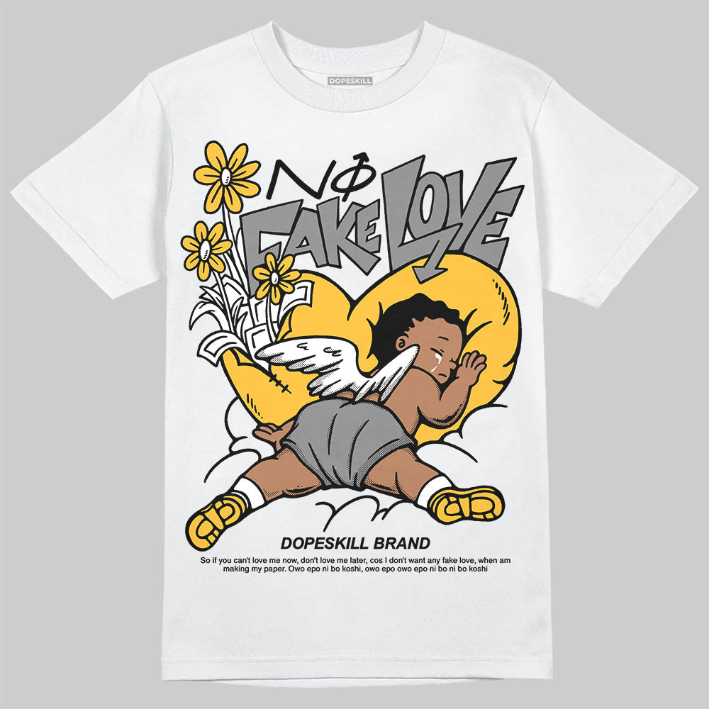 9060 Varsity Gold DopeSkill T-Shirt No Fake Love Graphic