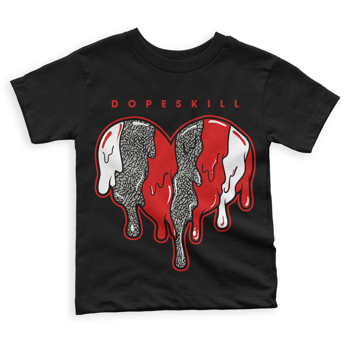 Fire Red 3s DopeSkill Toddler Kids T-shirt Slime Drip Heart Graphic