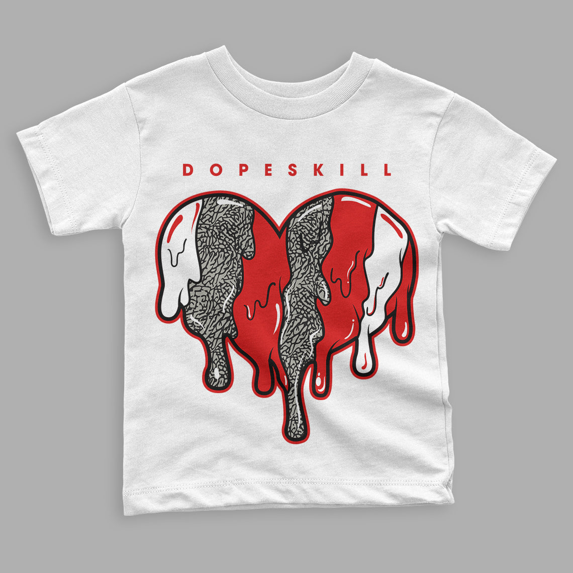Fire Red 3s DopeSkill Toddler Kids T-shirt Slime Drip Heart Graphic