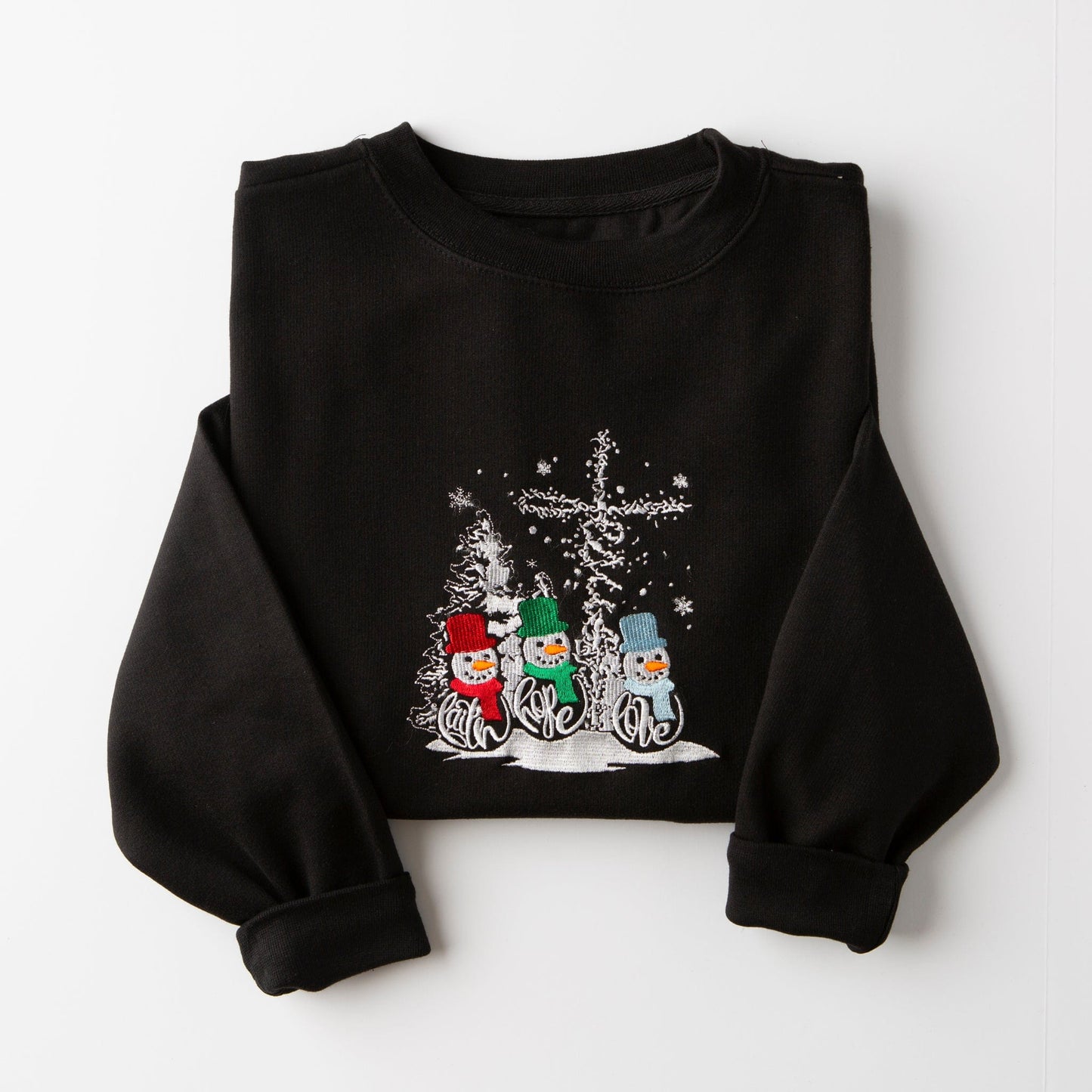 Embroidered Faith Hope Love Snowmen Sweatshirt - 15