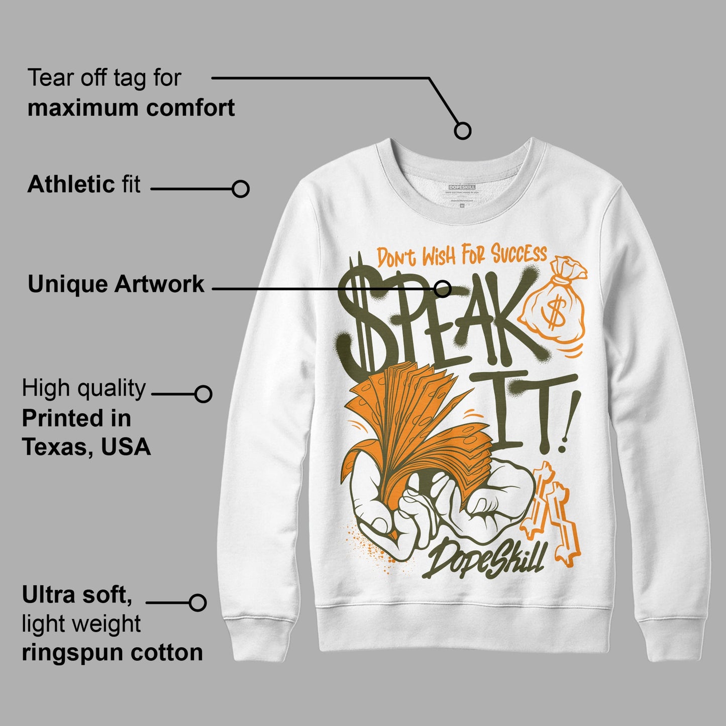 Olive 5s DopeSkill Sweatshirt Speak It Graphic