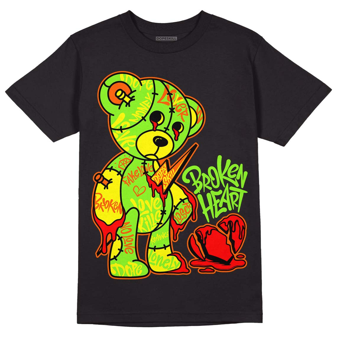 Neon Green Collection DopeSkill T-Shirt Broken Heart Graphic