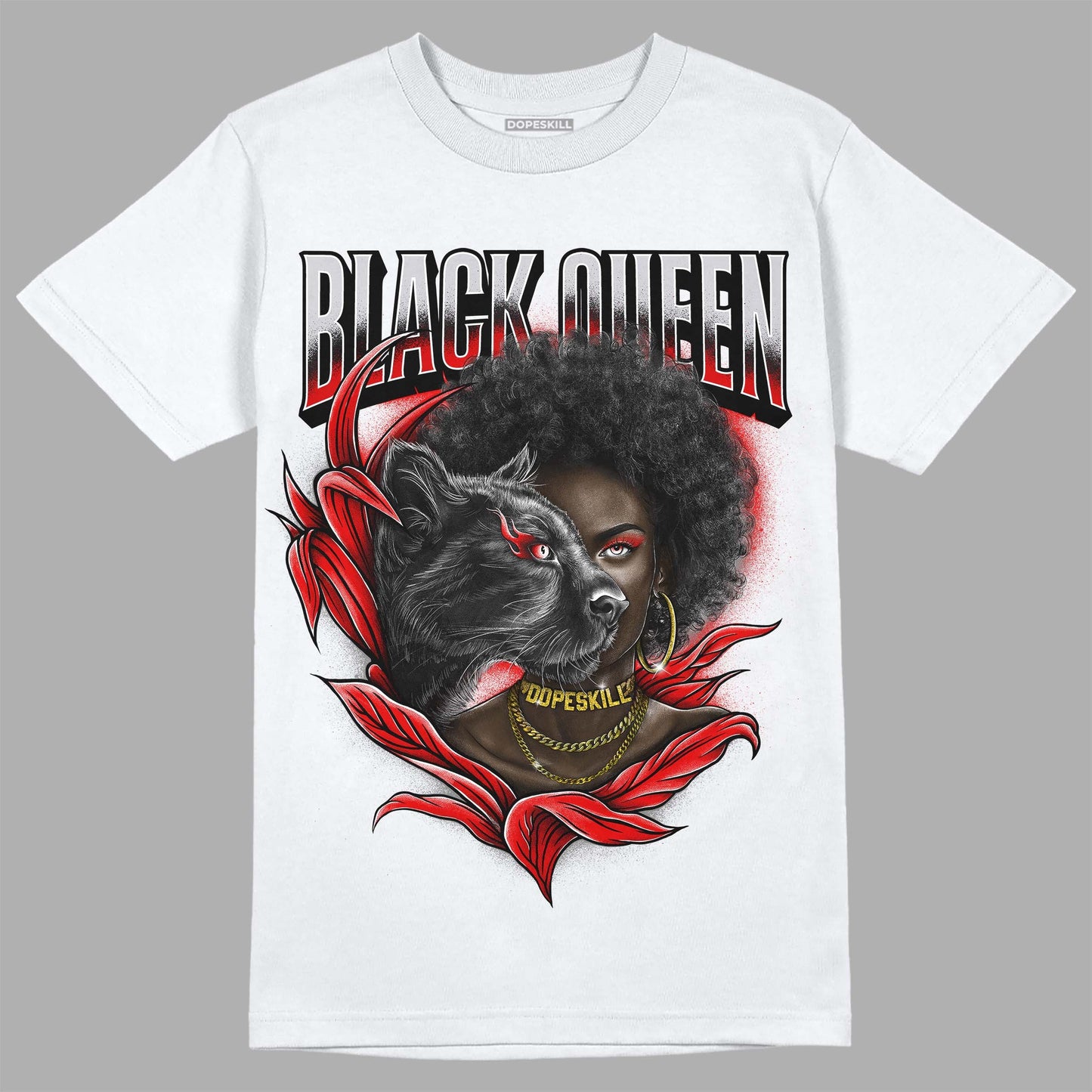 Red Cement 4S DopeSkill T-Shirt New Black Queen Graphic