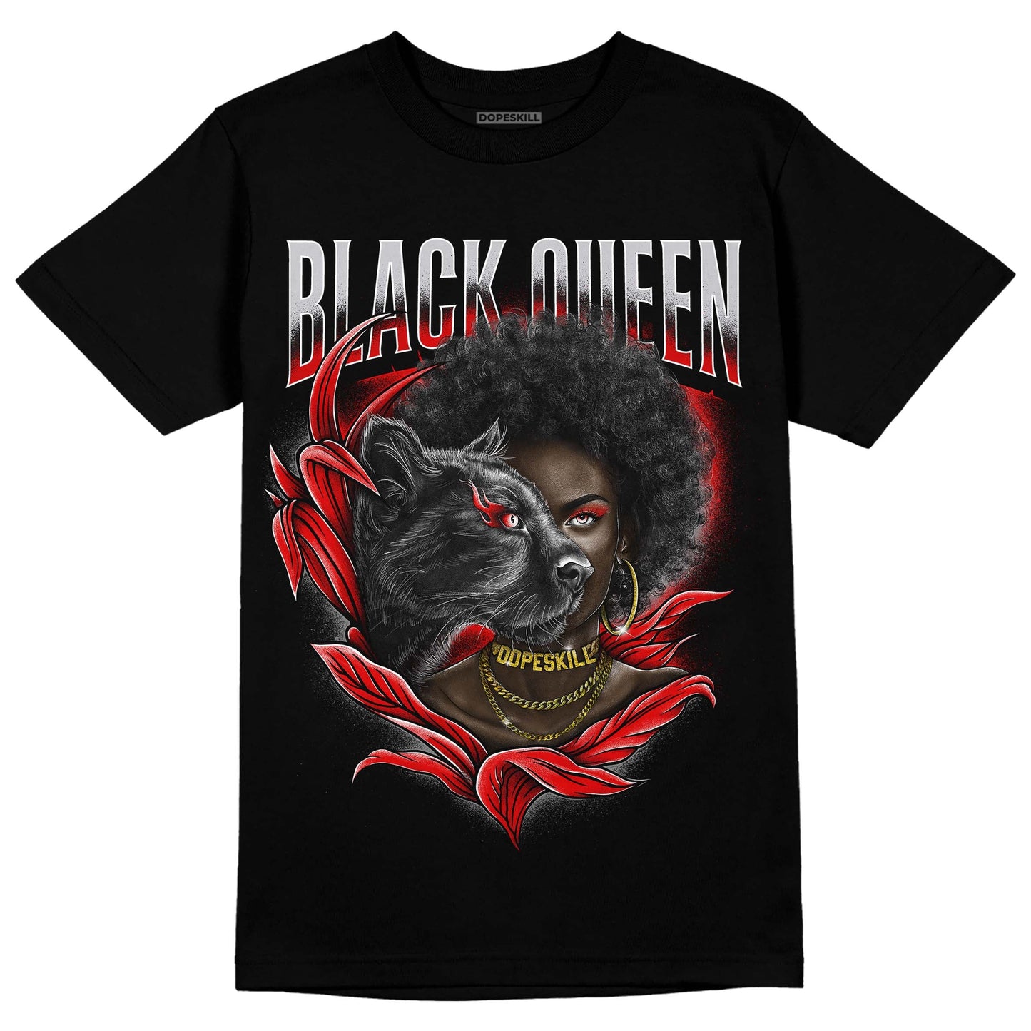Red Cement 4S DopeSkill T-Shirt New Black Queen Graphic