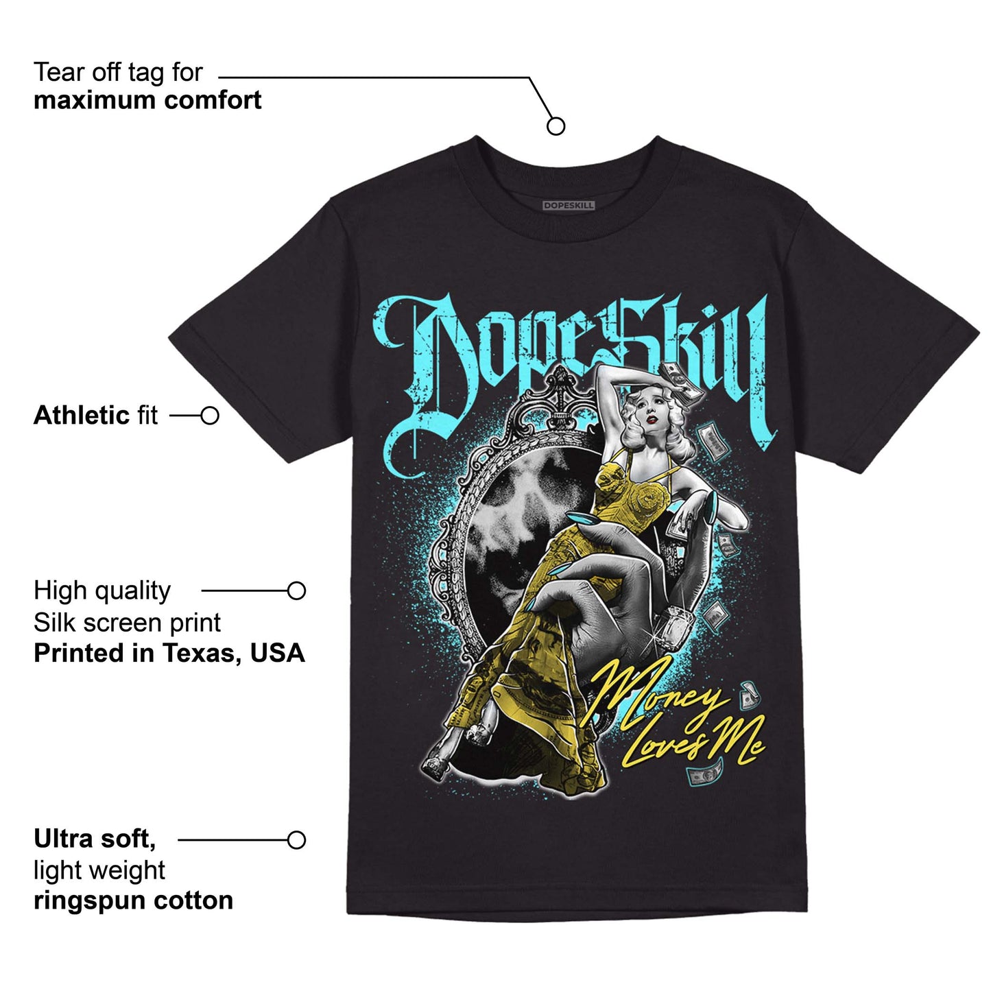 Aqua 5s DopeSkill T-Shirt Money Loves Me Graphic